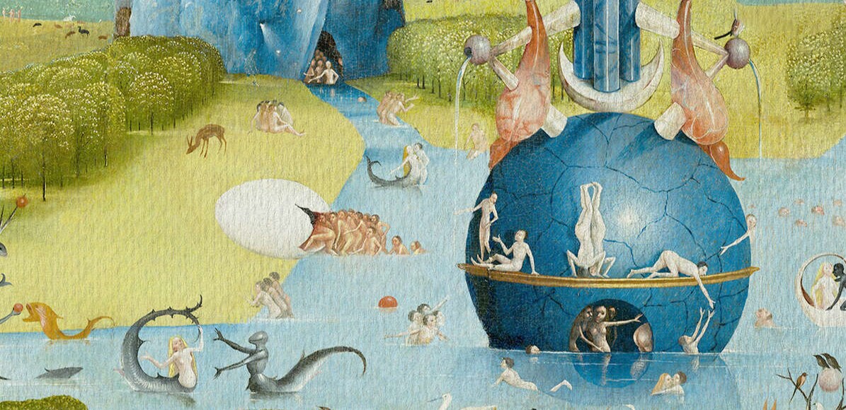 Bannière officiel du parfum Eau des d'élices du Jardin Retrouvé / s’inspire du célèbre tableau triptyque Le Jardin des Délices, réalisé par le peintre Jérôme Bosch en 1503