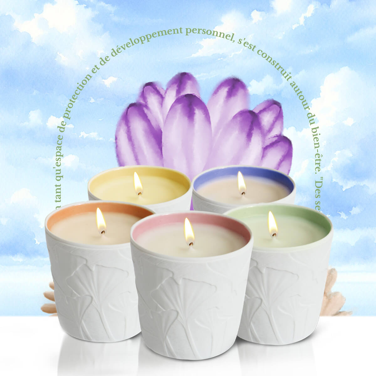 5 bougie du Jardin Retrouvé / photo de la collection Bougie parfumée qui réconforte