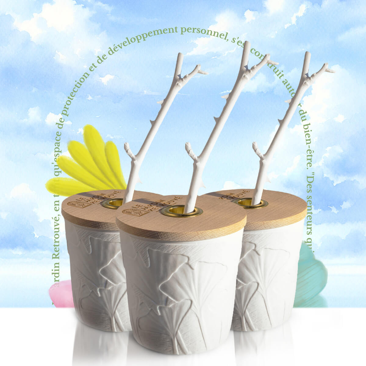 3 diffuseurs du Jardin Retrouvé / photo de la collection Diffuseurs