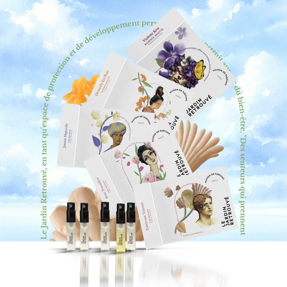 5 mini spray du Set Découverte 5 Floraux du Jardin Retrouvé/ il y'a Violette kEw Osmanthe Liu Yuan Jasmin Majorelle , Rose trocadéro et tubéreuse trianon