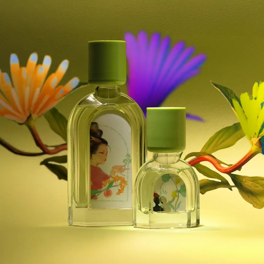 Le Jardin Retrouvé homepage banner featuring artistic floral composition and signature fragrance products