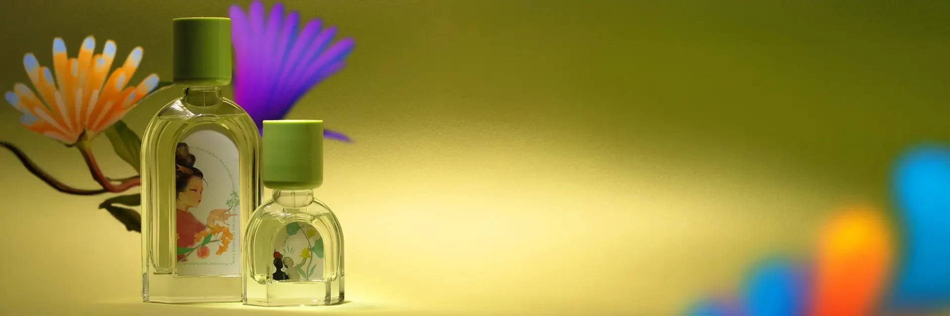 Le Jardin Retrouvé homepage banner featuring artistic floral composition and signature fragrance products