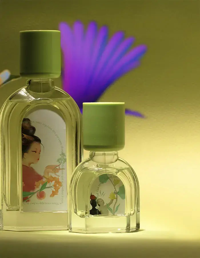 Le Jardin Retrouvé homepage banner featuring artistic floral composition and signature fragrance products