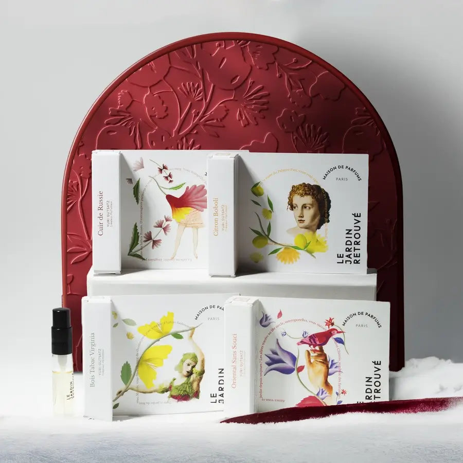 Set Découverte d’Hiver from Le Jardin Retrouvé, offering winter-themed artisanal fragrances for wellbeing and seasonal delight, perfect for eco-conscious gifting.