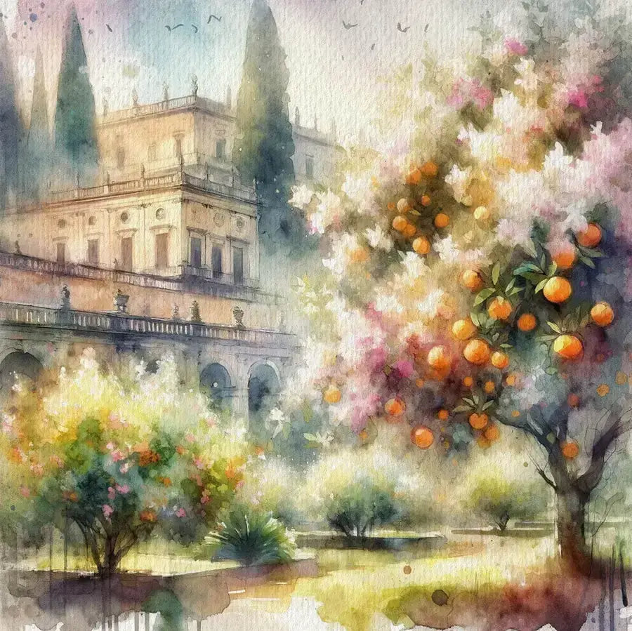 Illustration of Boboli Garden with bright citrus notes – Citron Boboli fragrance by Le Jardin Retrouvé.