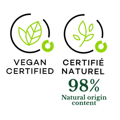 Icon of 98% ingredients of natural origin. Vegan. For Rose Trocadéro