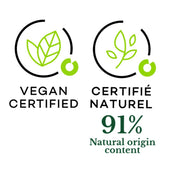 Violette Kew - Le Jardin Retrouvé - Vegan certified logo - Certifié naturel 91% Natural origin content