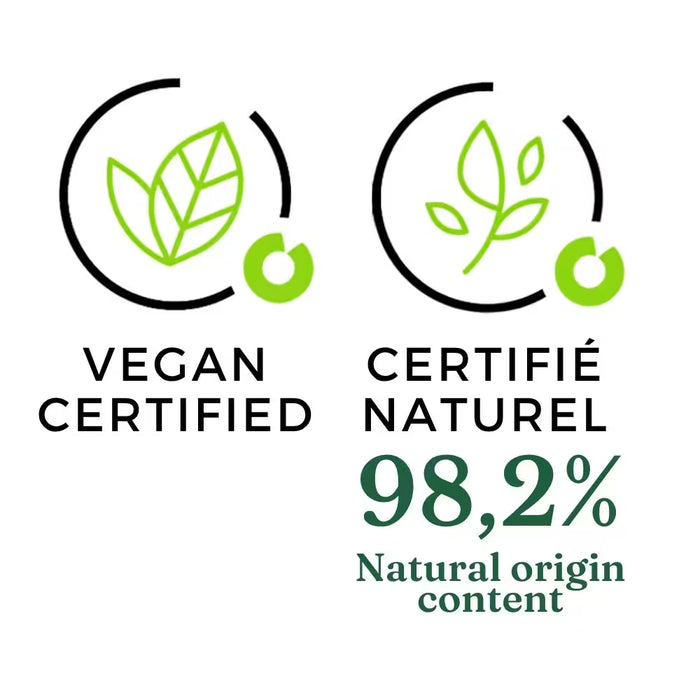 Icon of 98.2% ingredients of natural origin. Vegan. For Bois Tabac Virginia