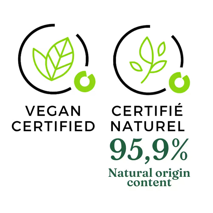 Icon of 95.9% ingredients of natural origin. Vegan. For Oriental Sans Souci