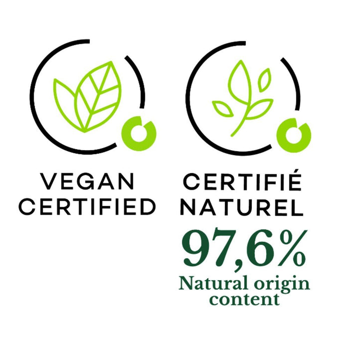 Icon of 97.6% ingredients of natural origin. Vegan. For Rose Trocadéro
